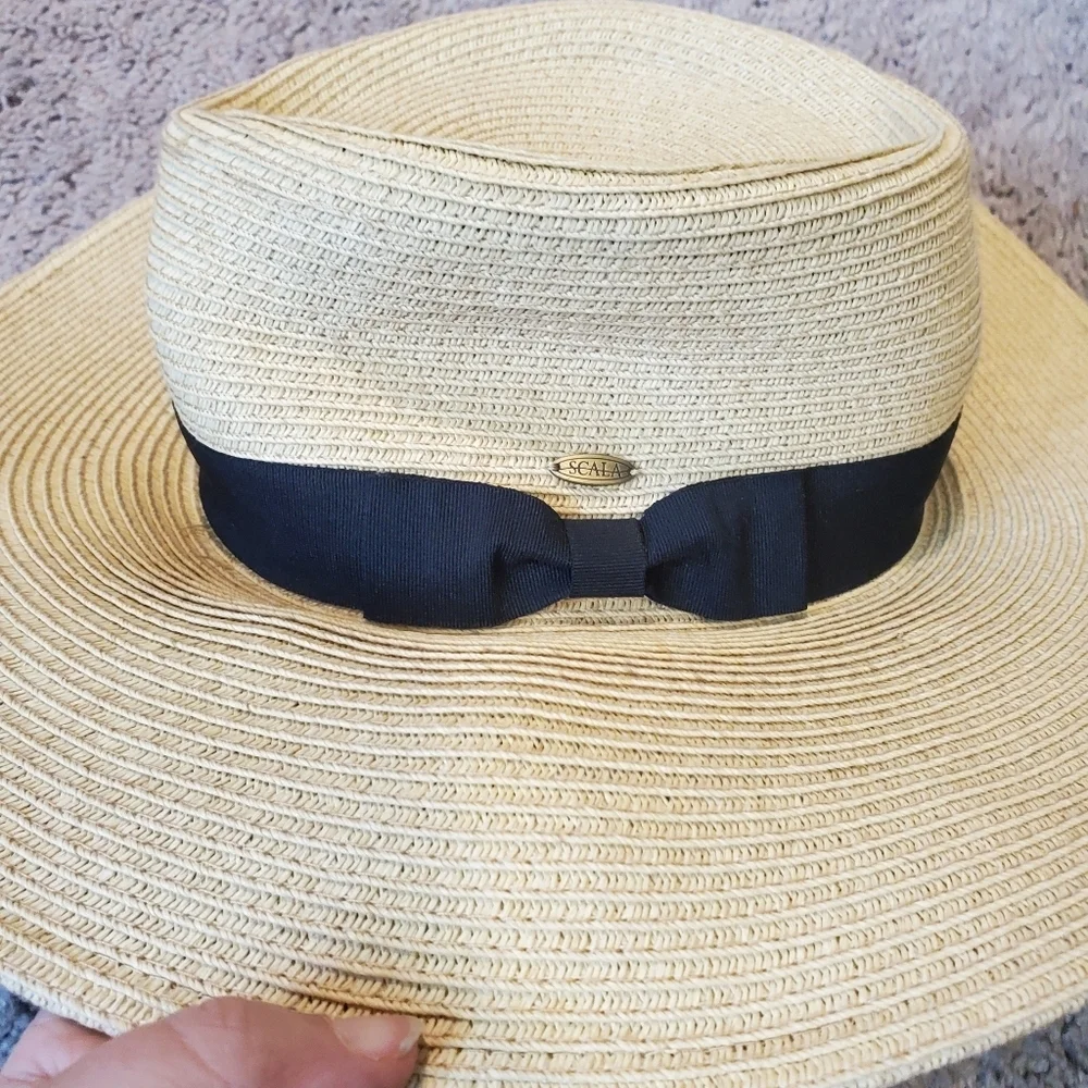 Scala Stylish Paper And Polyester Blend Sun Hat with Black Band